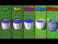 water bucket 1px vs 8px vs 16px vs 64px vs 256px