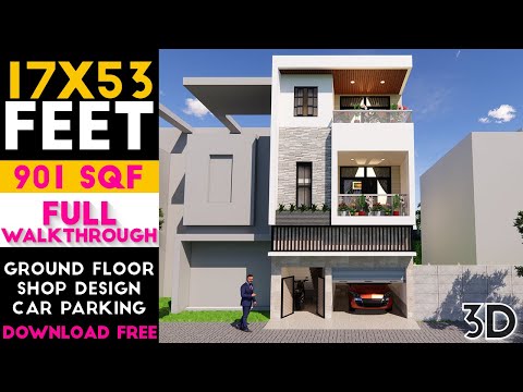 17x53 Feet House Design || Ground Floor Shop With Car Parking || 900 SQF || Plan#30