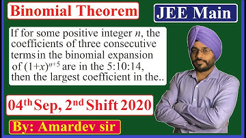 If for some positive integer n, the coefficients of three consecutive terms in the binomial....