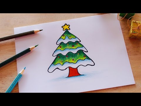 วาดรูปต้นคริสต์มาสง่ายๆ (สีไม้)🎄 | How to draw a Christmas tree