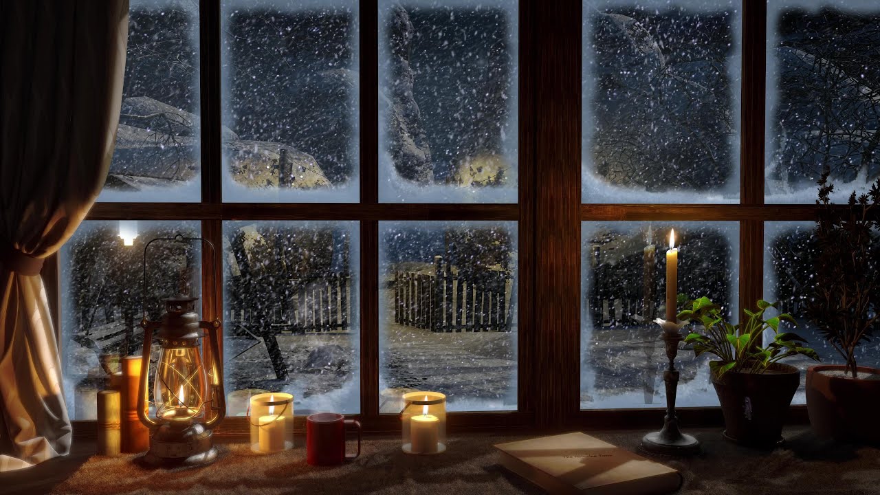  24/7 The ambiance felt from the window of the cabin on a cold snowy winter | Snowstorm Sounds