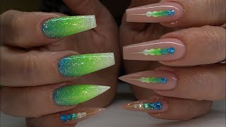 Watch Me Work:💚 Summer Neon Tie-Dye and Glitter Ombre Gel Nail Art w/ Gradient Swarovski 💙