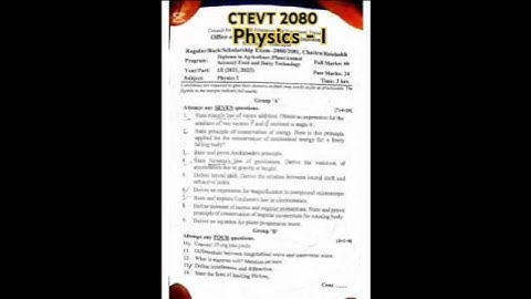Diploma in Agriculture (Plant/Animal Science) First Semester Physics - I Question paper #ctevt #isc