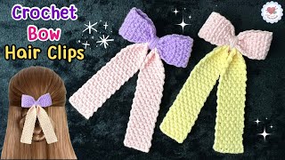 Easy Crochet Bow Hair Clips with Tails  🎀 / Crochet Tutorial