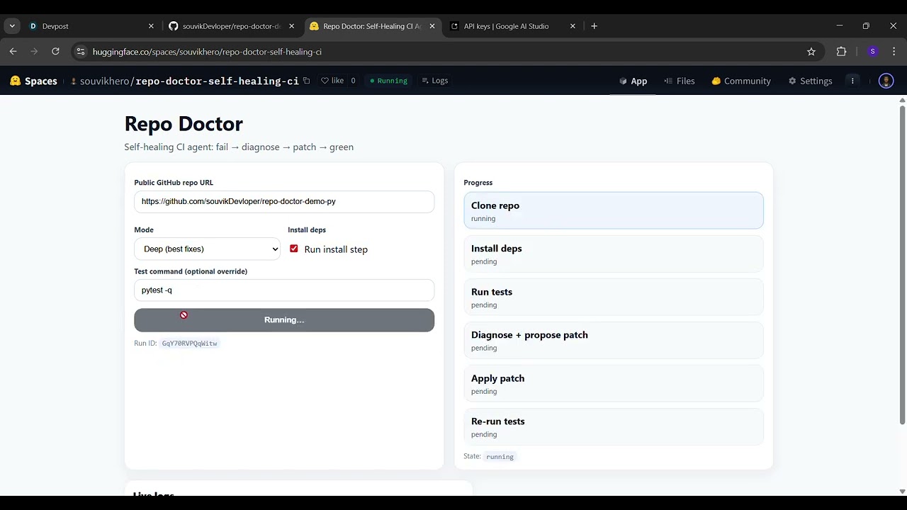 Repo Doctor — Self-Healing CI Agent (Gemini-Powered Auto Fix Demo)