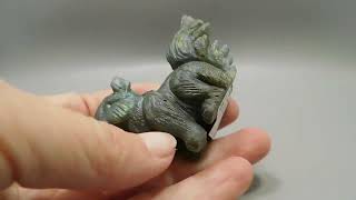 Squirrel Figurine Animal Totem Carving Labradorite Rock #O8