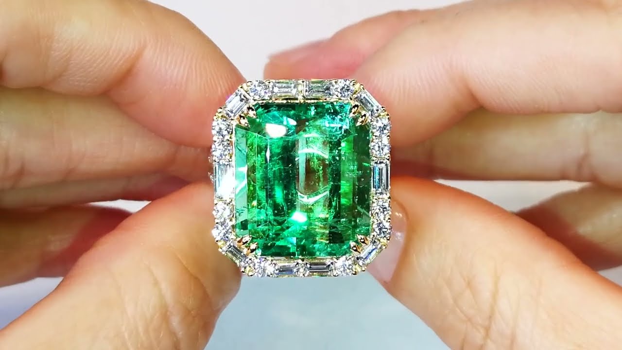 Muzo Colombian Intense Green Emerald Ring at 20 carats by Kat