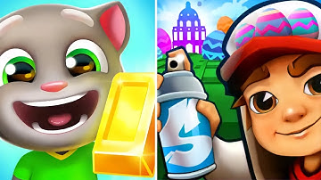 Subway surfers vs Talking tom m gold run ALL LEVEL GAMEPLAY ANDROID IOS walkthrough