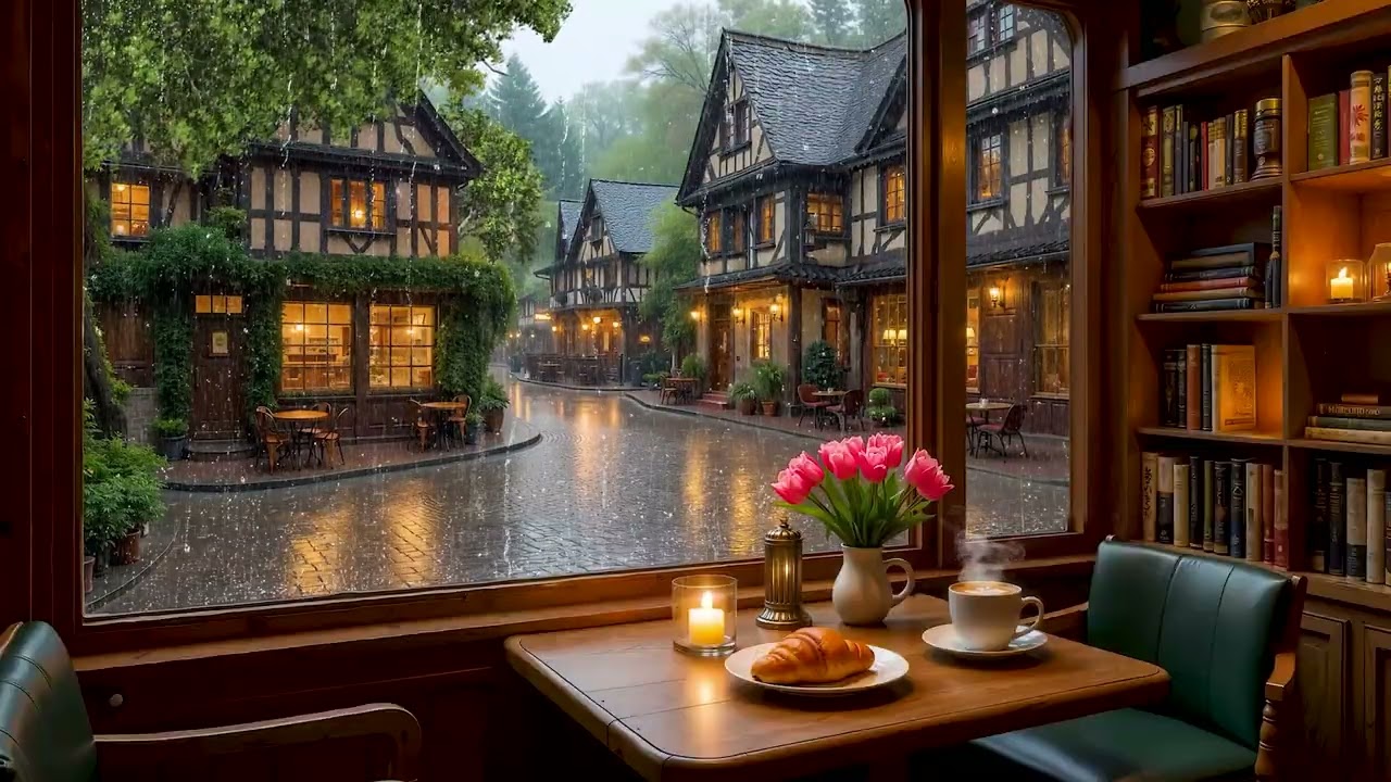 Уютная деревня дождливым вечером ☕🌿 Расслабляющая джазовая фортепианная музыка и звуки дождя