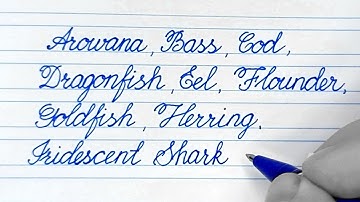 Cursive handwriting practice ⚜ How to write fish names in English cursive handwriting