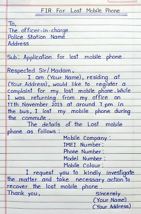 Write a complaint letter to police for lost mobile phone | Letter Writing ✍️ ||