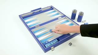 Backgammon bleu de qualité 15 pouces - jeu de société traditionnel de luxe - jetons nacrés screenshot 2