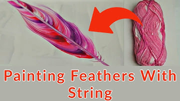 Feather Painting with String - Acrylic Pouring - Easy Simple DIY Demonstration
