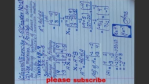 Question (vi)4x+y=9,-3x-y=-5 of exercise1.6 solved by the matrix inversion method/irFaN paintings