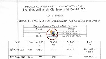 Re-Exam Date Sheet 2023-24 Out Class 5,8,9 &11 | Compartment Exam Date 2023-24 Class 5 8 9 11