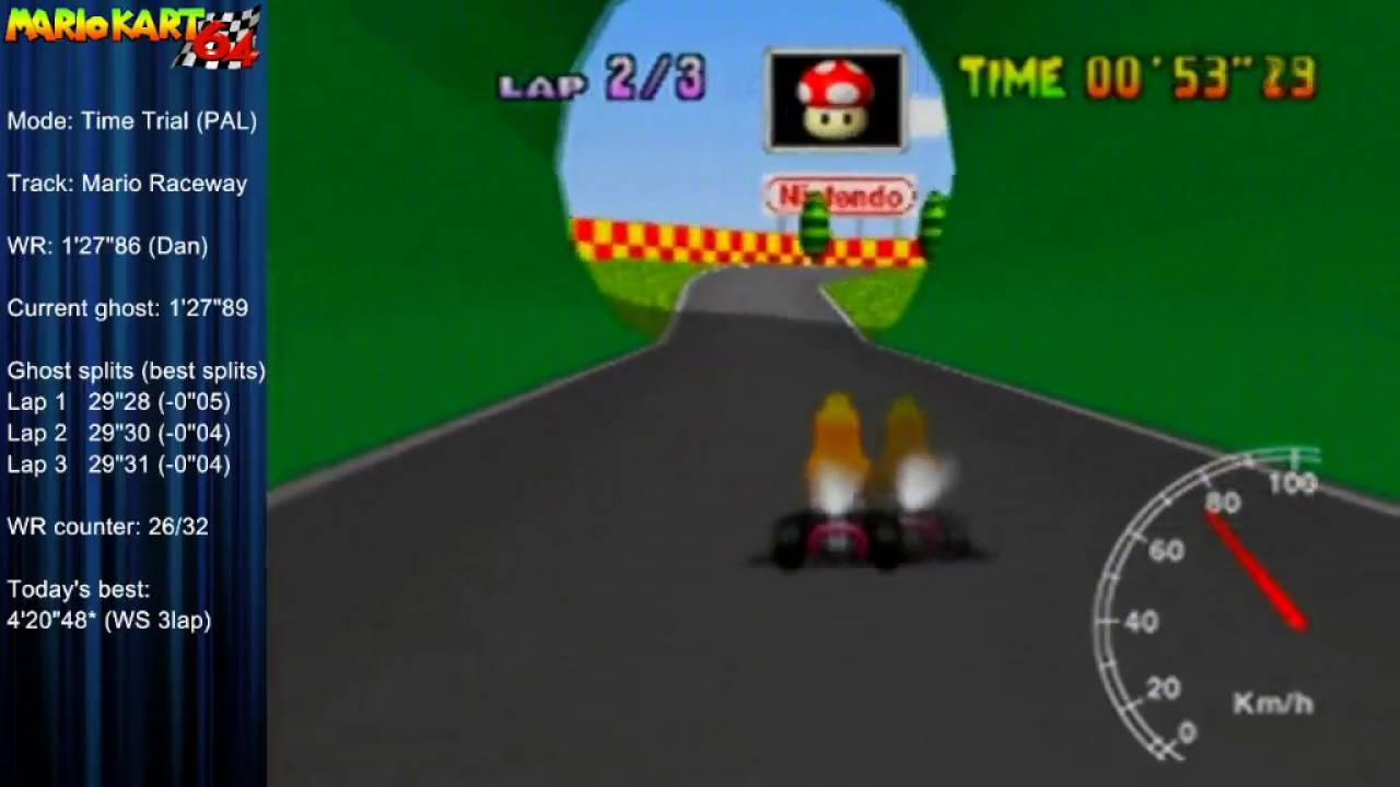 Mk64 Mario Raceway MK64 - former world record on Mario Raceway - 1'27