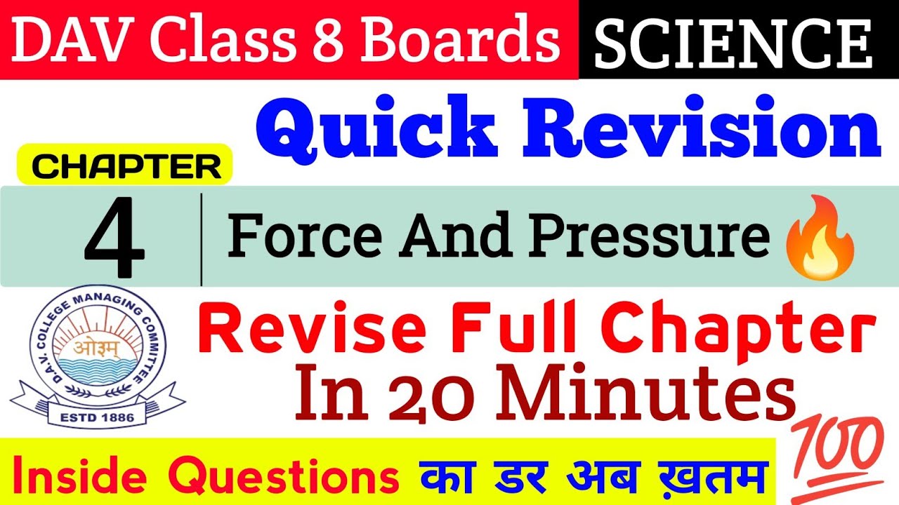Quick Revision 🔥| Chapter 4 | DAV Class 8 Science | Force and Pressure ...
