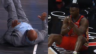 Charles Barkley shows Zion Williamson how to fall after hurting his wrist vs Kings 😂