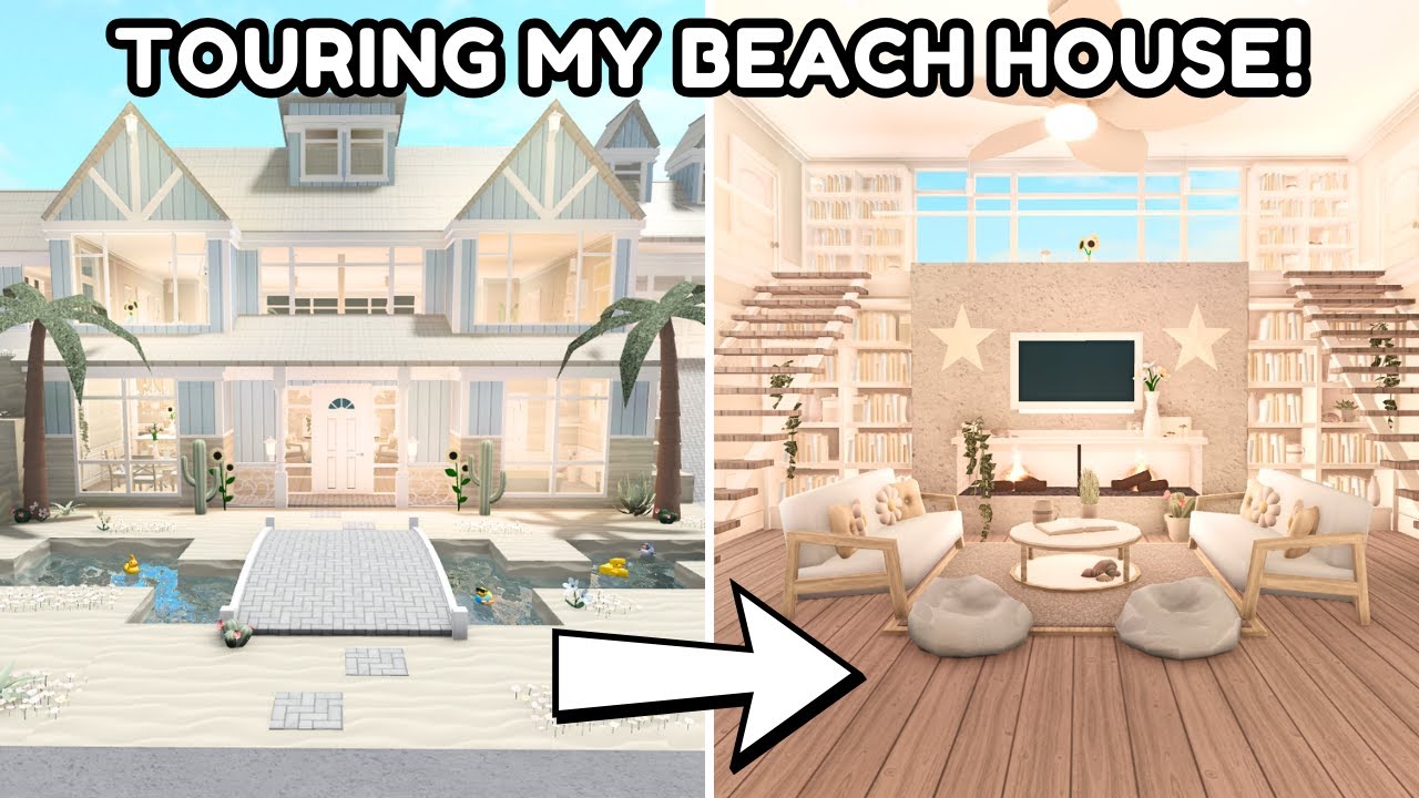 Touring My 300k BEACH HOUSE in Bloxburg! *INTERIOR Build* - YouTube