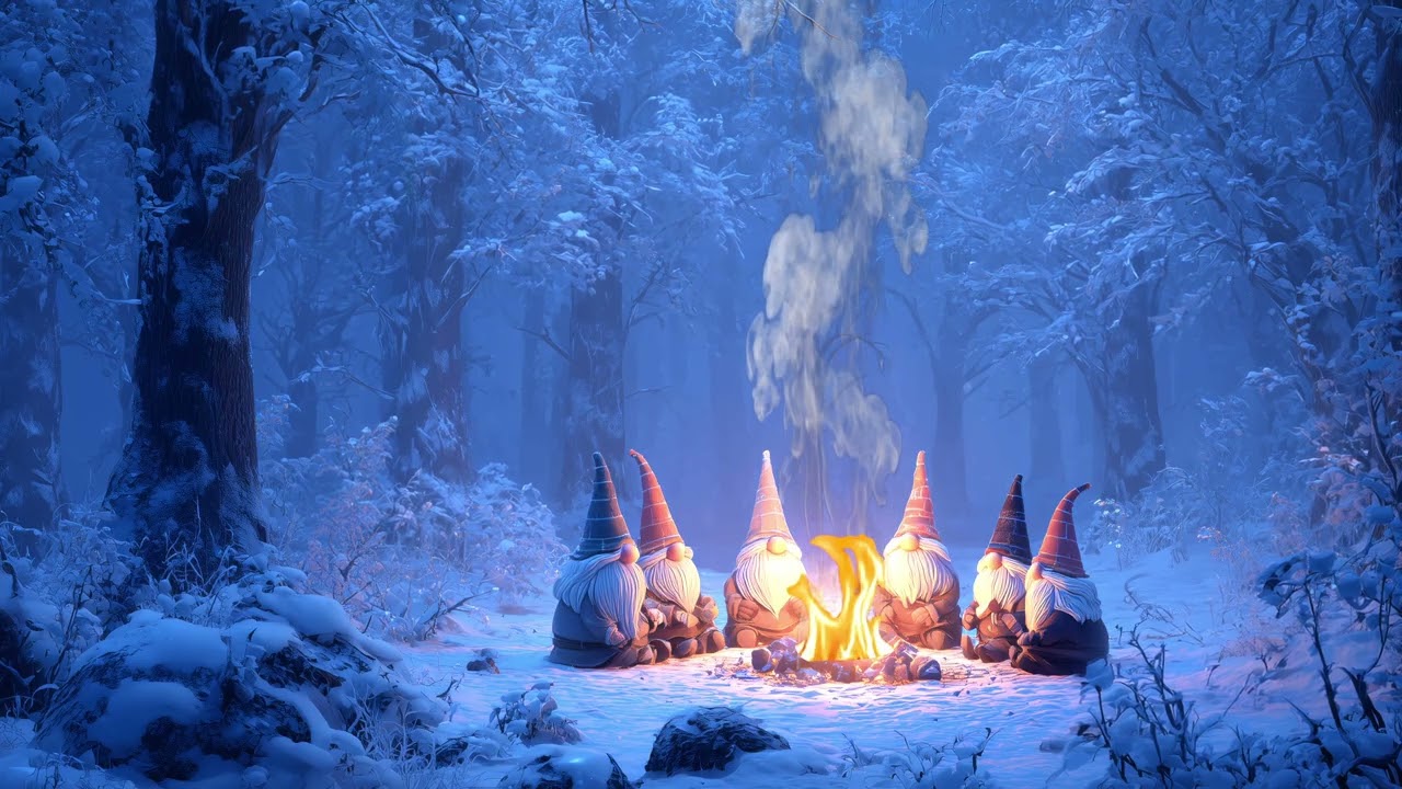 Гномы у костра 🌲🔥3 часа уютной зимней музыки и атмосферы лесной ночи