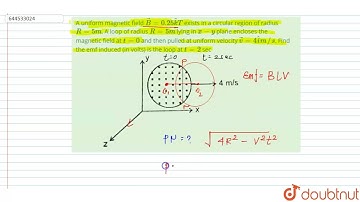 A uniform magnetic field vecB=0.25hatkT exists in a circular region of radius R=5m. A loop of ra...
