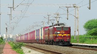 TWIN NEW KATNI JUNCTION WAG-5 LOCOS lead a CONCOR CONTAINER RAKE!! Indian railway's
