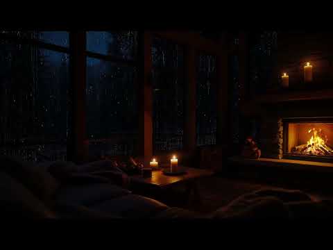 Cozy Cabin Rain Ambience | Warm Fireplace And Calm Forest Night Sounds