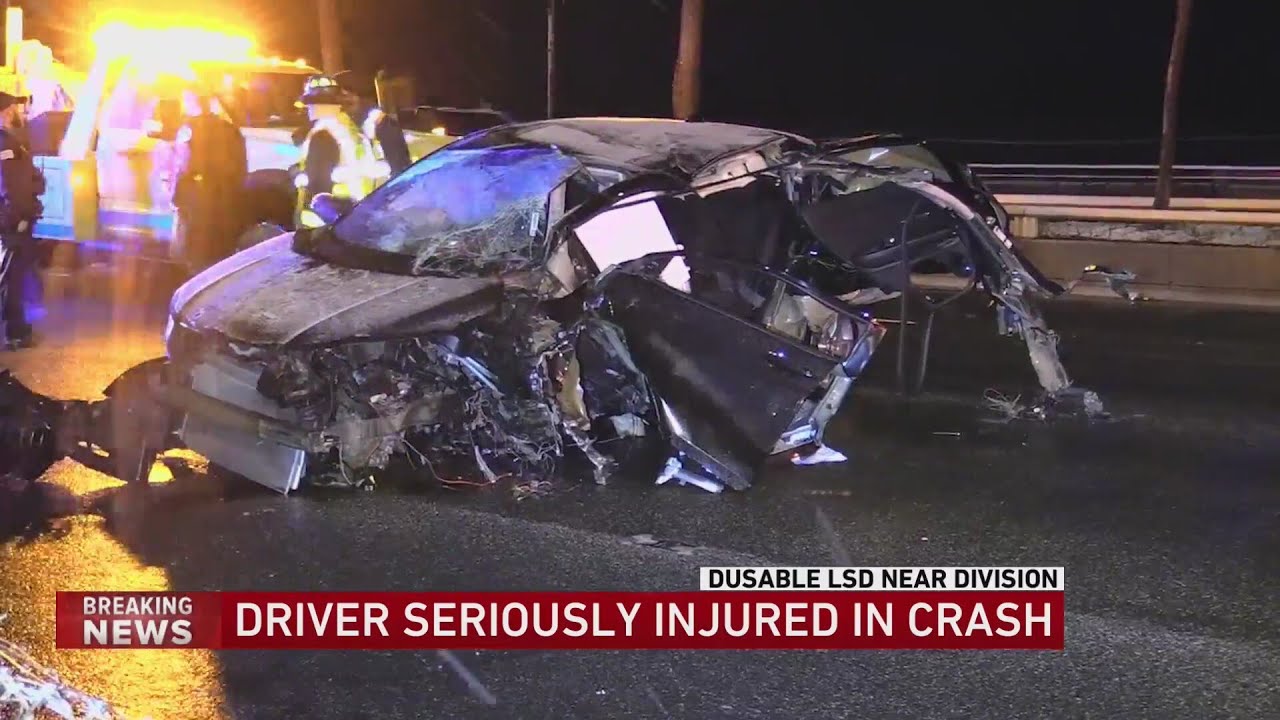 Driver critical in crash on Dusable Lake Shore Drive - YouTube