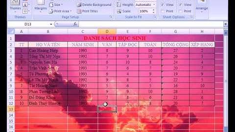 Excel dành cho người đi làm  1 .4 ( chọn hình ảnh làm nền cho bảng tính )