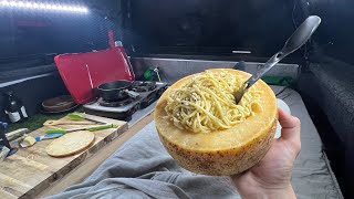 Parmesan Cheese Wheel Pasta -Truck Camping meal