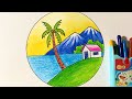 Hướng Dẫn Vẽ Tranh Phong Cảnh Hình Tròn Với Màu Sáp Thường | how to draw simple scenery for begginer