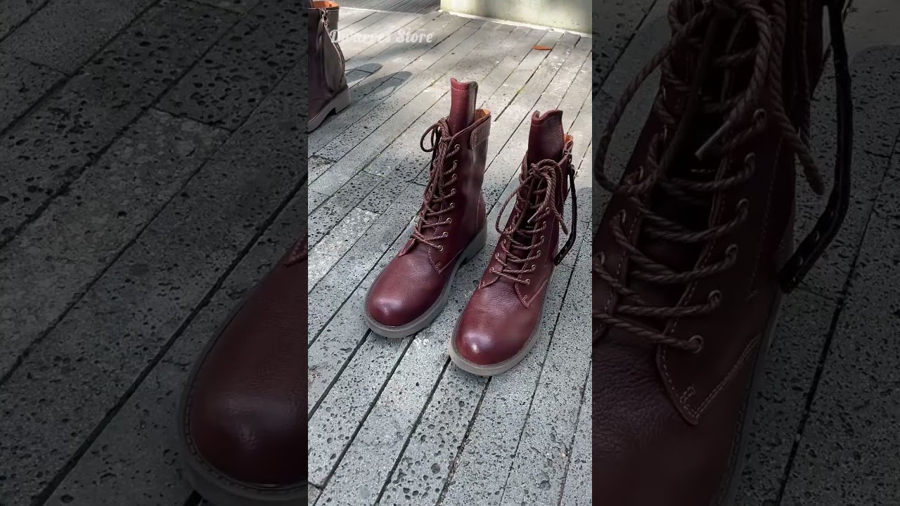 Punk Sheepskin Combat Boots Designer Retro Chunky Riding Boots Side Zip 