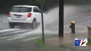 Heavy rainfall causes street flooding in RI