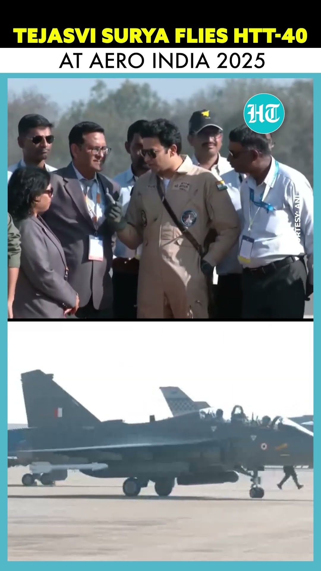 BJP MP Tejasvi Surya Flies HTT-40 aircraft, Hails Leadership | Aero India 2025 #ytshorts