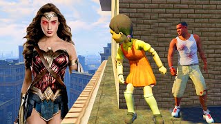 Franklin play HIDE AND KILL with Squid Game Doll & WONDER WOMAN In GTA 5...