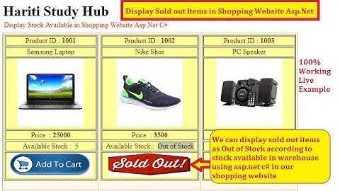 #6 Display Sold Out items with Stock Available in Shopping Website Asp.Net C# | Hindi | Free Classes