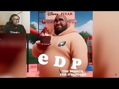 AI Art Generator: Make a Poster for a disney pixar movie named Cupcakes  with a very obese black man (edp445) surrounded by little kids