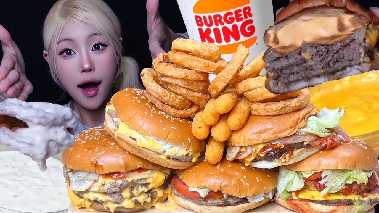 얼굴만한 햄버거 탑 쌓아놓고 먹기 (ft. 버거킹 10000kcal🔥) DOUBLE CHEESE BURGER KING MUKBANG ASMR | EATING SOUNDS