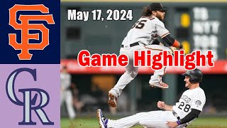 Colorado Rockies vs San Francisco Giants Game Highlights May 17, 2024 | 2024 MLB Season