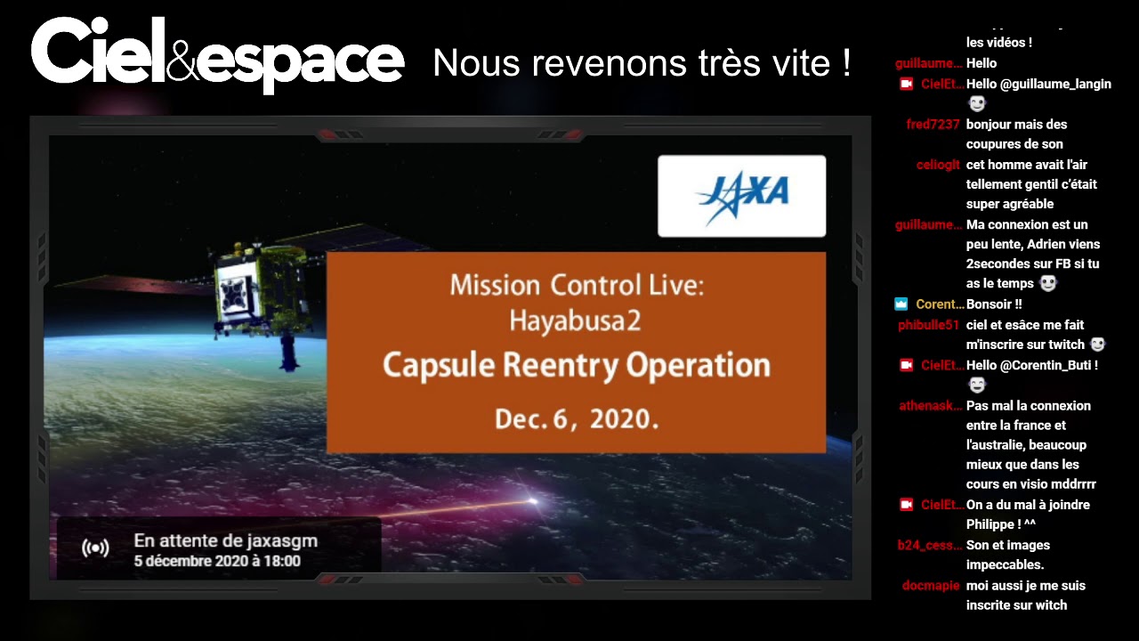 Le retour d'échantillons d'Hayabusa 2 en live