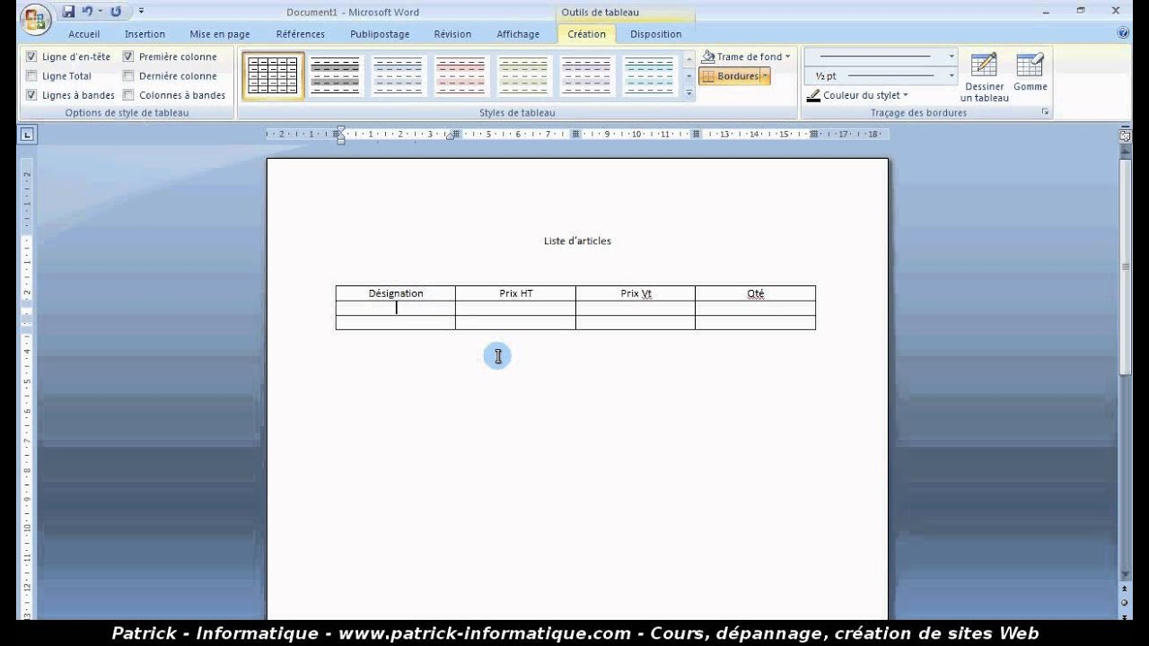 Tuto Créer un tableau (Word 2007) - YouTube