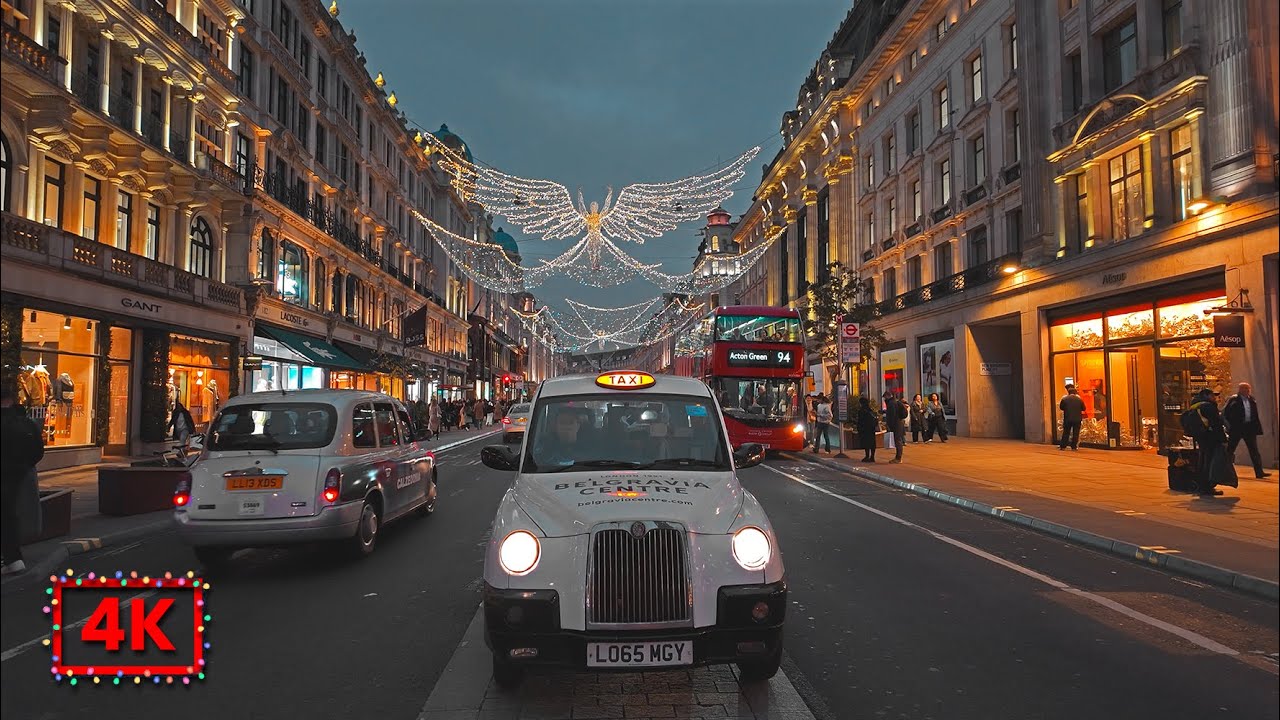 London Regent Street & Carnaby Christmas Lights | Festive London Walk Among Busy Shoppers | 4K HDR