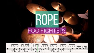 FOO FIGHTERS | ROPE | DRUM COVER WITH DRUM SHEET MUSIC TRANSCRIPTION LESSON - HOW TO PLAY