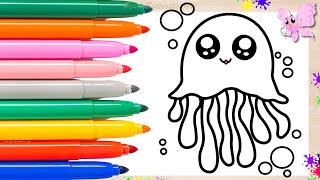 Jellyfish Drawing and Coloring Animation for Kids Toddlers Preschoolers #pinkbutterflyart