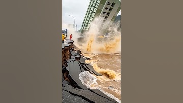 tall building collapses into fast flowing river!