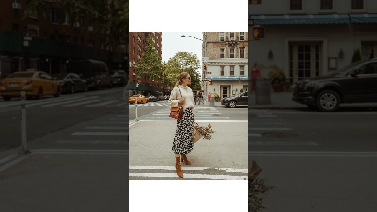 Outfits - Mẫu phối áo len cùng chân váy họa tiết vintage