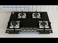Glen 4 Burner Glass Hob Top | Italian Double Ring Burners | Auto Ignition | BH 1074 SQ HT IN 70