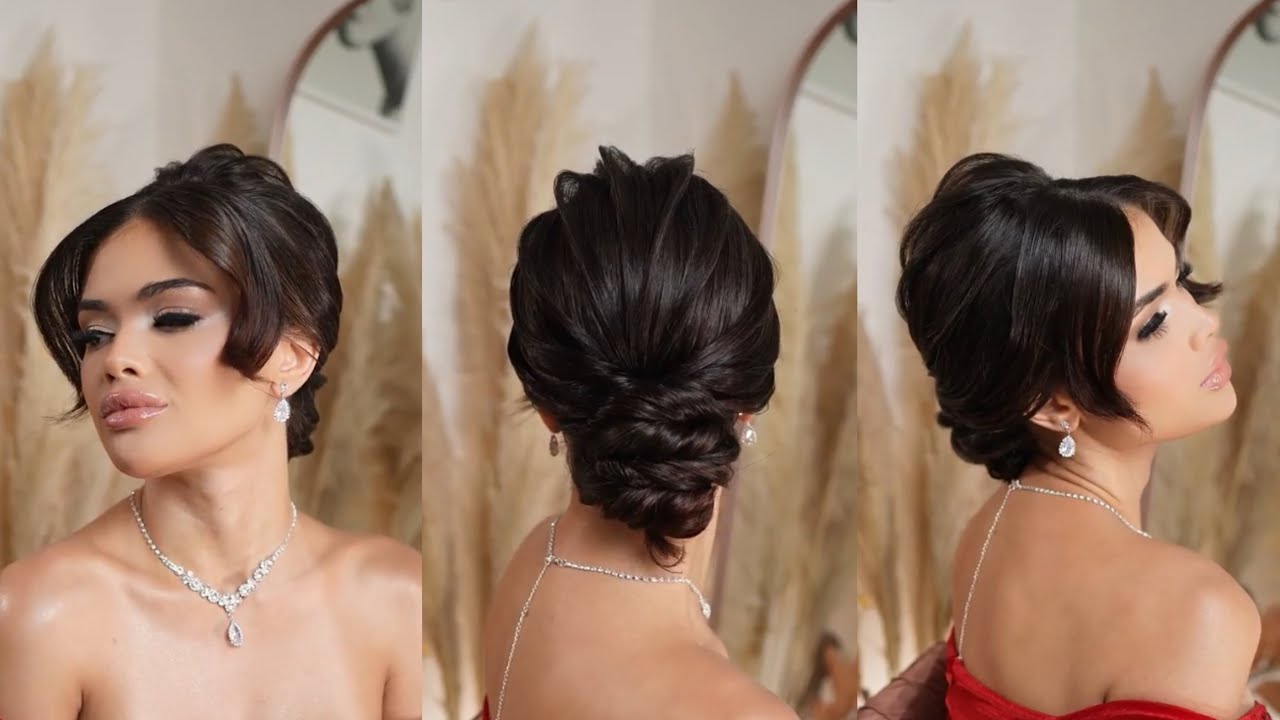 Ela pediu um PENTEADO de FORMATURA | Penteado COQUE BAIXO ELEGANTE para CABELO CURTO