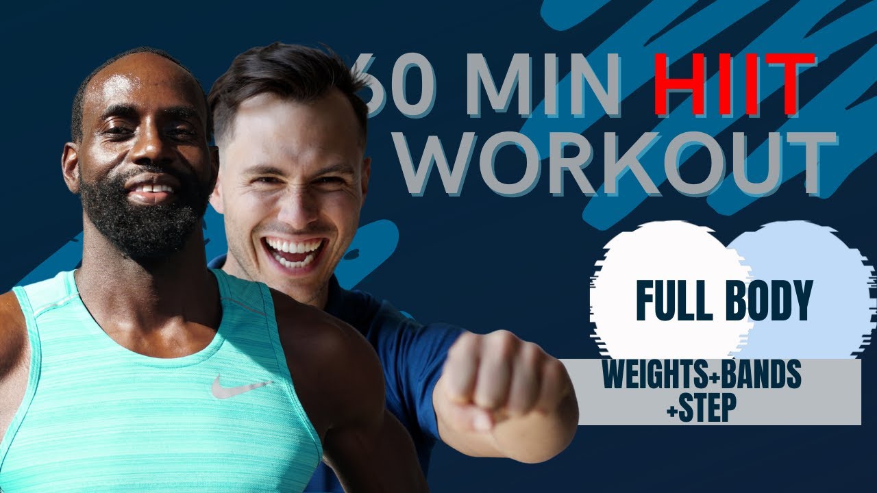 60 Min HIIT WORKOUT - Full Body - No Music - weights+step+bands - YouTube