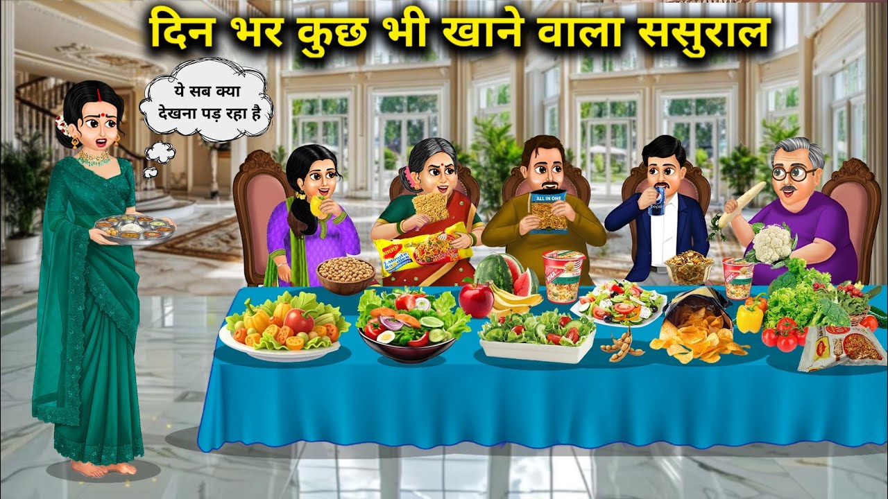 दिन भर कुछ भी खाने वाला ससुराल||In-laws who eat anything all day long||Hindi cartoon stories 